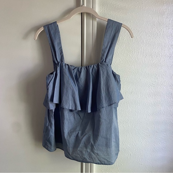 Who What Wear Tiered Chambray Blue Tank Top - Picture 16 of 16